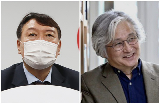 윤석열(왼쪽) 국민의힘 대선 후보와 김민웅 목사. 연합뉴스